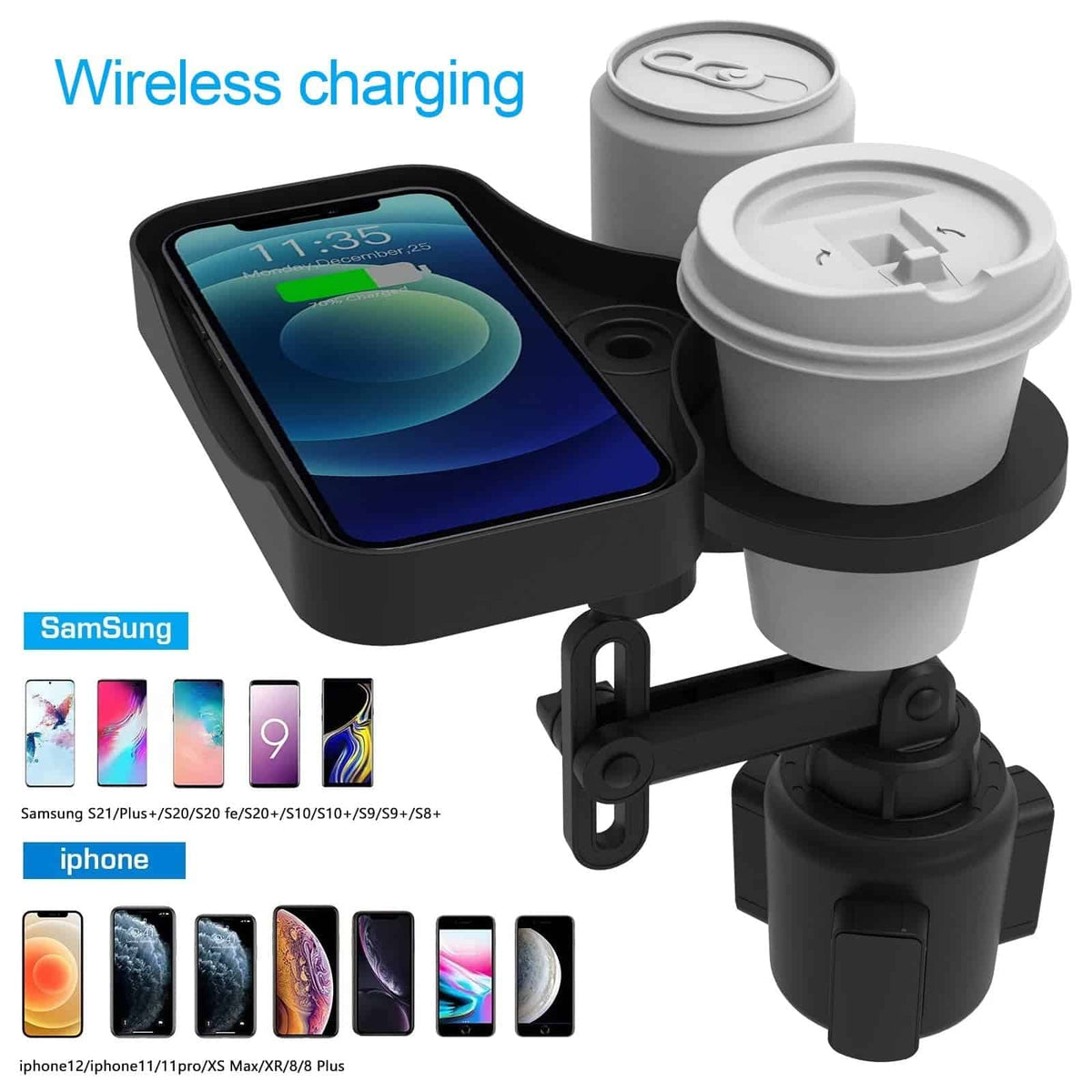 Car Cup Holder With Wireless Charging - Beauty Blushh