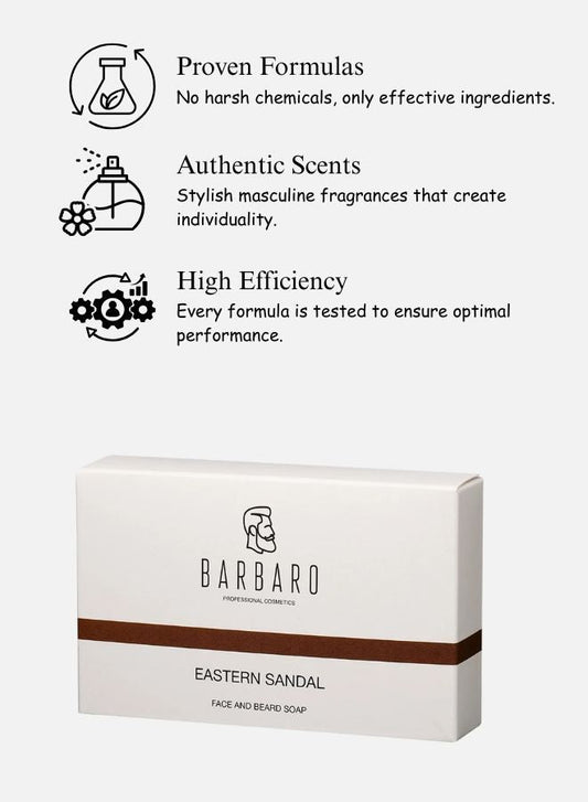 Barbaro Eastern Sandal Face & Beard Soap – Handmade Natural Soap with Chamomile, Hops & Sea Buckthorn for Cleansing, Hydration & Beard Care, 90g - Beauty Blushh