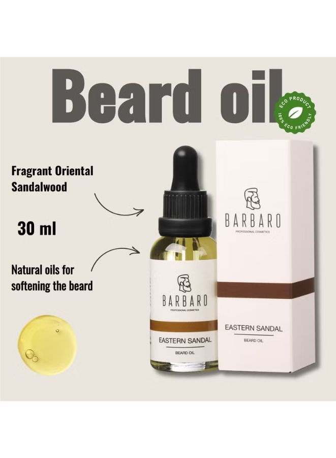 Barbaro Eastern Sandal Beard Oil – Natural Beard Growth & Softening Oil with Macadamia, Argan, Almond & Castor Oils for Nourished Beard & Skin, 30ml - Beauty Blushh