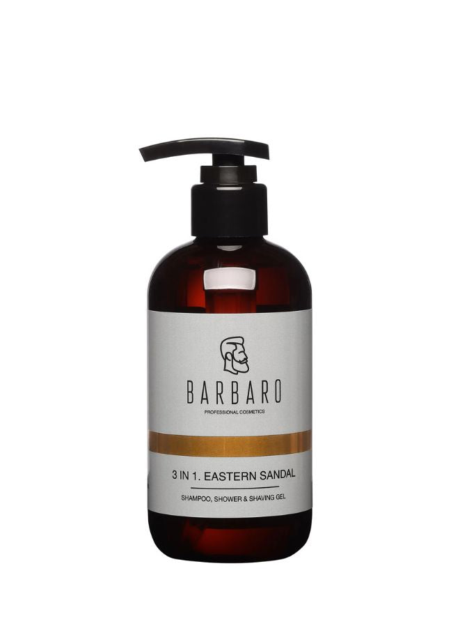 Barbaro 3-in-1 Men’s Shower Gel, Shampoo & Shaving Gel Eastern Sandal – Hydrating Body Wash with Keratin, Sandalwood & Citrus Aroma for All Hair & Skin Types, 250ml - Beauty Blushh