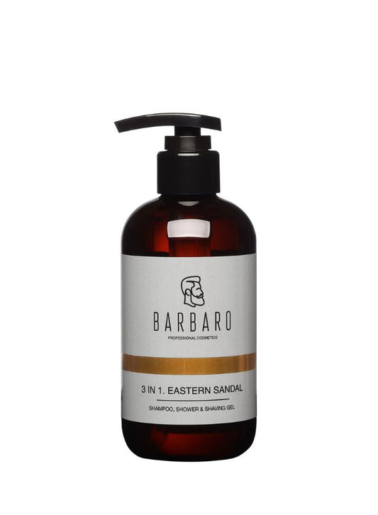 Barbaro 3-in-1 Men’s Shower Gel, Shampoo & Shaving Gel Eastern Sandal – Hydrating Body Wash with Keratin, Sandalwood & Citrus Aroma for All Hair & Skin Types, 250ml - Beauty Blushh