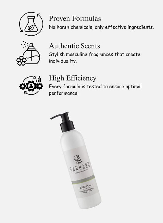 Barbaro Daily Care Shampoo for Men – Professional Shampoo with Keratin, Thyme, Nettle & Celandine Extracts for Normal & Oily Hair, Anti-Dandruff & Hair Growth, 220ml - Beauty Blushh