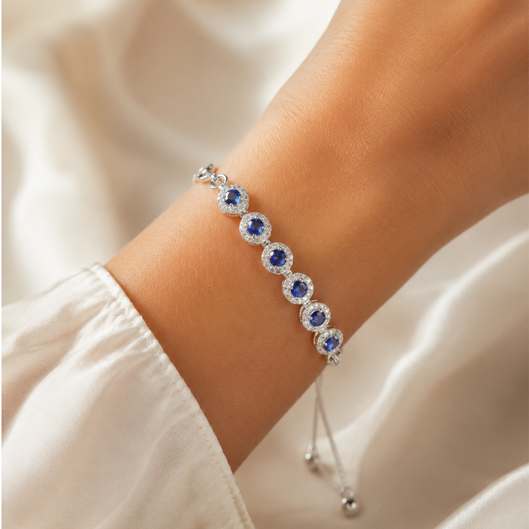 Adjustable Oval Blue Sapphire Bracelet